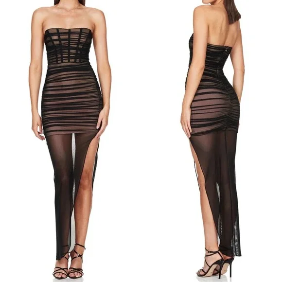Nookie NWT Black Nude Mesh Strapless Eden Gown - XS - Picture 1 of 12